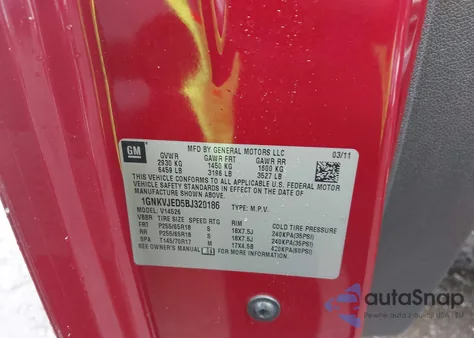 2011 Chevrolet Traverse 2Lt z USA, uszkodzony, nr VIN 1GNKVJED5BJ320186